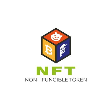 NFT icon logo vector design concept. Non - Fungible Token cube block with simple flat art cartoon illustration.