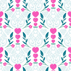 Love Valentine Swans in a Bottle vector Seamless Pattern