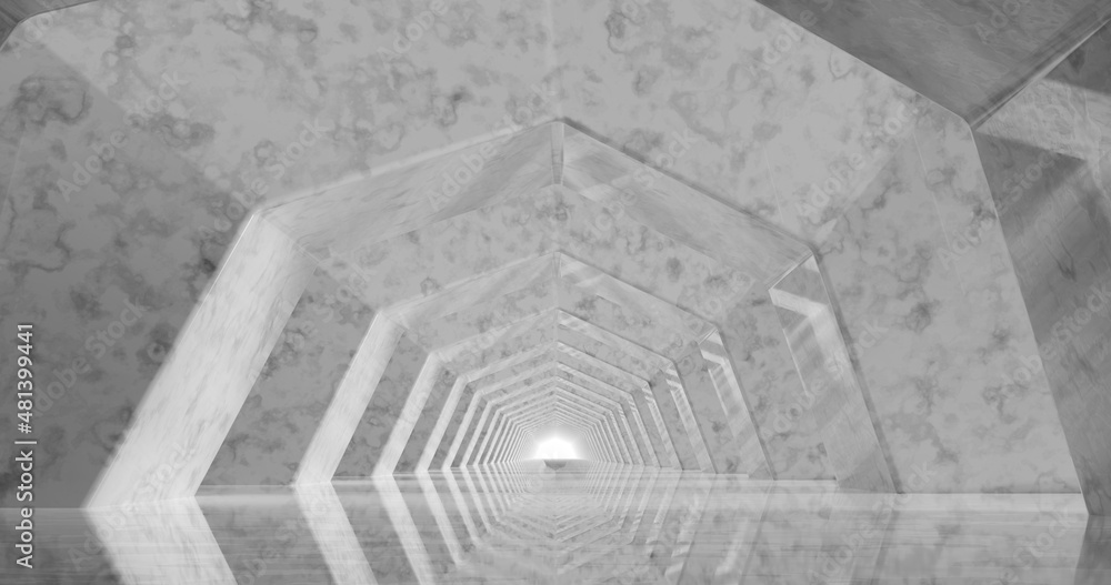 Poster 3d rendering. corridor of light marble with columns stretching into the distance.