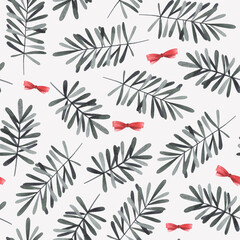 Seamless background with leaves. Watercolor pattern on a christmas theme. 