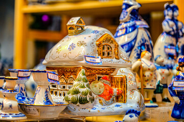 Gingerbread house. New Year's house. Russian New Year's toy. Painted Christmas tree toy. Thematic bauble. Christmas toy. Russian toy. New Year.