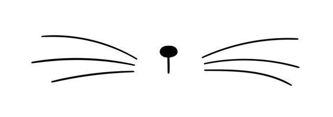 Vector flat cat heart nose. Cute cat face silhouette icon. Logo illustration isolated on white background