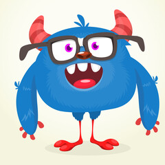 Funny cartoon smiling monster character. Halloween Illustration of happy alien creature. Vector isolated