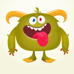 Funny cartoon smiling monster character. Halloween Illustration of happy alien creature. Vector isolated