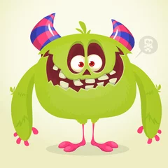 Fotobehang Funny cartoon smiling monster character. Halloween Illustration of happy alien creature. Vector isolated © drawkman