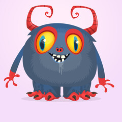 Funny cartoon smiling monster character. Halloween Illustration of happy alien creature. Vector isolated