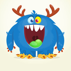 Fototapeta premium Funny cartoon smiling monster character. Halloween Illustration of happy alien creature. Vector isolated