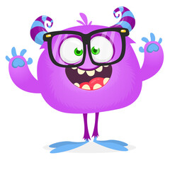 Funny cartoon smiling monster character. Halloween Illustration of happy alien creature. Vector isolated