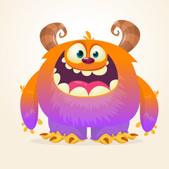 Funny cartoon smiling monster character. Halloween Illustration of happy alien creature. Vector isolated