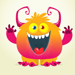 Funny cartoon smiling monster character. Halloween Illustration of happy alien creature. Vector isolated