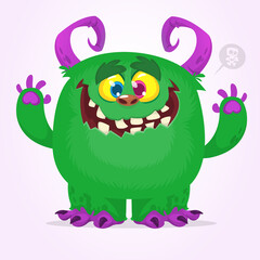 Funny cartoon smiling monster character. Halloween Illustration of happy alien creature. Vector isolated