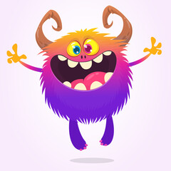 Funny cartoon smiling monster character. Halloween Illustration of happy alien creature. Vector isolated