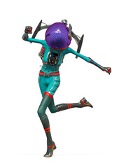 alien girl astronaut is doing a pin up run pose