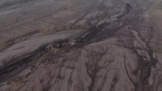 The scenery on the slopes of mount Semeru after eruption in Lumajang, East Java, Indonesia | Cinematic Aerial Footage in 4K 