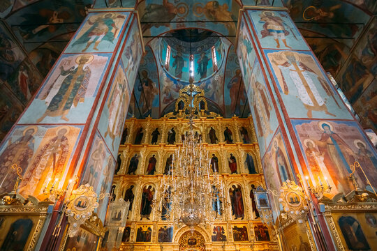 Sergiev posad, Russia. Interior Of Dormition (Assumption) Cathedral (1559 - 1585) in the Trinity Lavra of St. Sergius