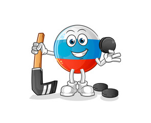 russia flag playing hockey vector. cartoon character