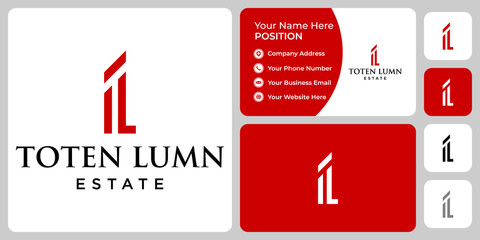 Letter T L monogram estate logo design with business card template.