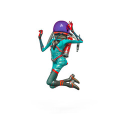 alien girl astronaut is doing a happy pin up jumpy