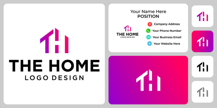 Letter T H monogram home logo design with business card template.