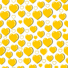 A pretty yellow heart background, a yellow heart seamless design, a yellow heart pattern.
