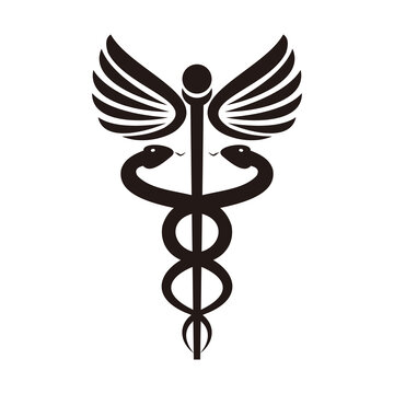 Medical or Healthcare symbol - Staff of Asclepius or Caduceus with wings icon isolated on white background