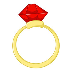 Ring with ruby cartoon illustration. Isolated on white background.