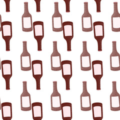 Bottle alcohol seamless pattern. Hand drawn background for menu.