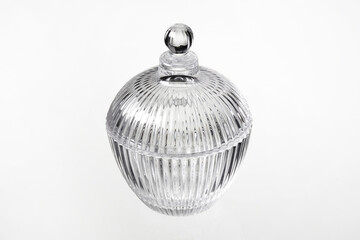 Empty crystal glass sweet pot , isolated