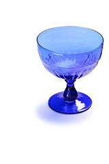 Blue glass goblet with high relief, isolated