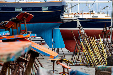 Boats on drydock on Aquidneck island, Rhode Island