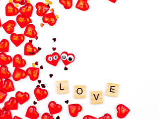 Abstract Background of Red Hearts and the word Love. Concept congratulations , Love.
