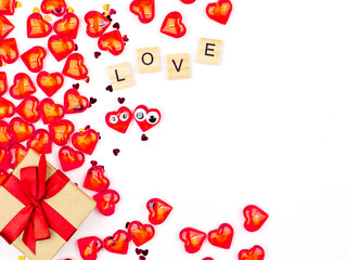 Abstract Background of Red Hearts and the word Love. Concept congratulations , Love.