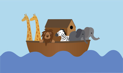 Arche Noah mit Giraffen, Löwe, Zebra und Elefanten