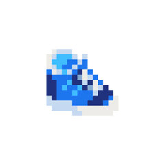 Blue sneakers pixel art icon. Design for sticker, logo, web and mobile app. Isolated vector illustration.