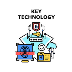 Key Technology digital lock. cyber code. data safe system. secure network vector concept color illustration