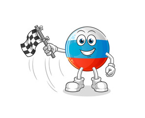 russia flag hold finish flag. cartoon mascot vector