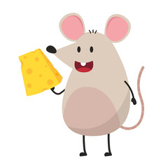 Rat character design. wallpaper. free space for text. Rat and cheese vector.
