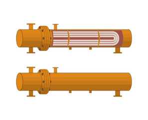 Shell and tube heat exchanger with inside structure isolated on white. Vector illustration.