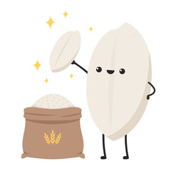 Rice character design. rice vector on white background. rice seed.