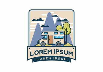 Naklejka premium Line art motorhome flat illustration