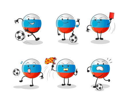 russia flag football group character. cartoon mascot vector