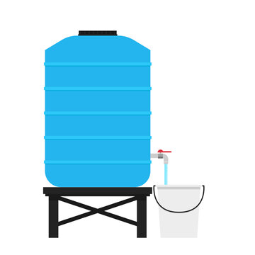 Water tank vector. tap. wallpaper. free space for text. bucket of water. bucket of water.