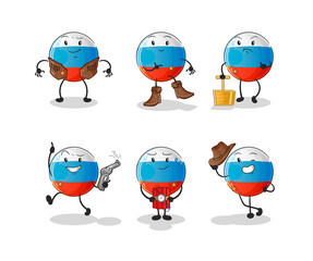 Obraz premium russia flag cowboy group character. cartoon mascot vector