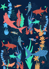 Obraz premium Motifs requins et fond marin