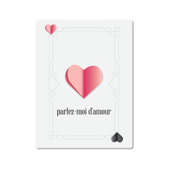 Valentines Day Papercuts card big heart, romantic illustration with paper black and pink hearts on white background with a frame inside