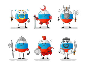 Fototapeta premium russia flag warrior group character. cartoon mascot vector