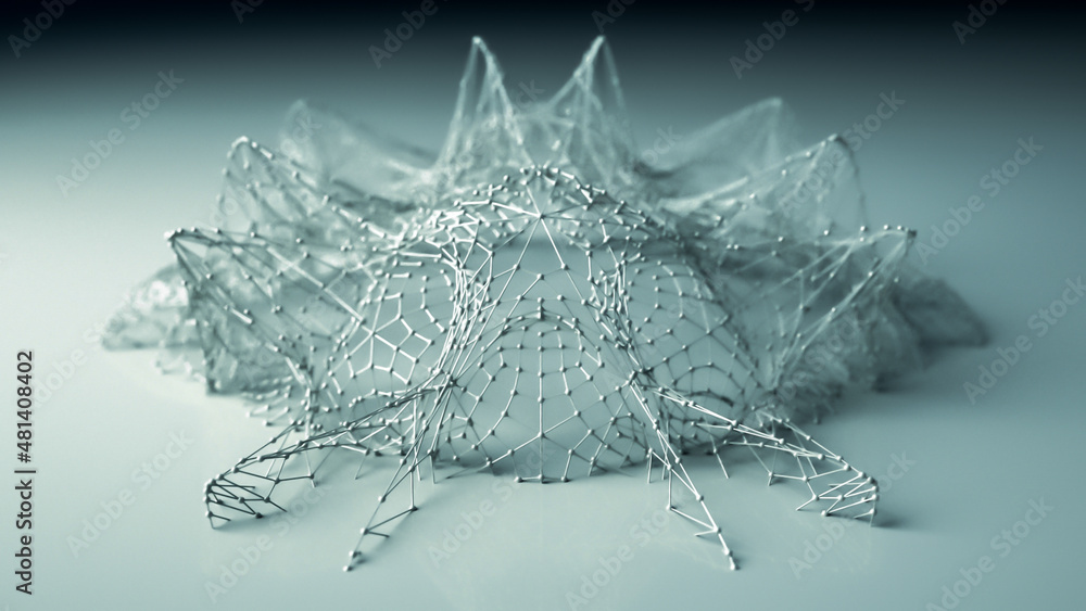 Poster white abstract technology structure coming out from a glossy white floor. technology abstract backgr