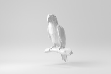 Abstract polygon parrot. Bird sitting on the branch in white background. Design Template, Mock up. 3D render. © FugaStudio