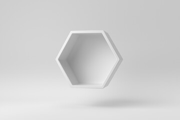 Hexagon wall shelves on white background. Design Template, Mock up. 3D render. - 481409223