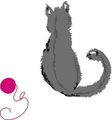 A grey kitten is sitting and waiting.